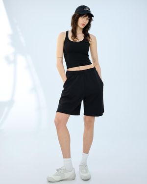 Bershka Plush Bermuda Shorts With Embroidered Detail - Blue