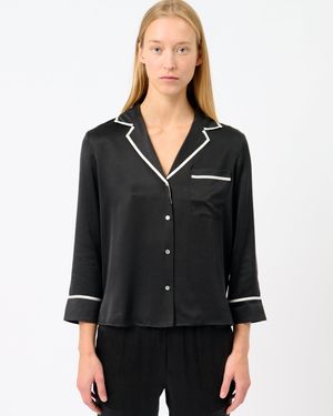 Asceno The Sidney Cropped Pj Top - Black