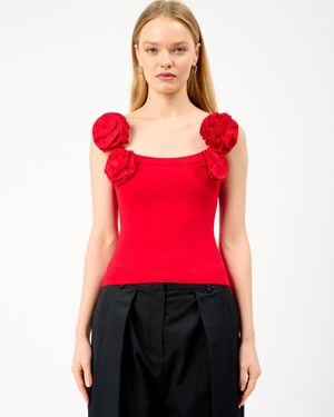 Magda Butrym Knit Off The Shoulder Top With Flowers - Red