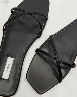 TOTEME Leather Crossover Slides - Black