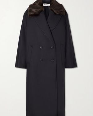 Rohe Double-Breasted Coat With Faux Fur Collar - Black