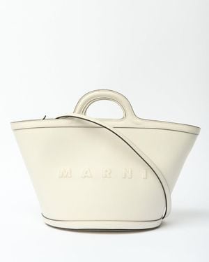Marni Tropicalia Ivory Leather Tote - White