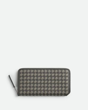 Bottega Veneta Portafoglio Intrecciato Piccolo Con Zip - Grigio