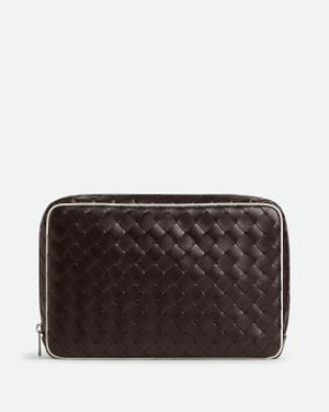 Bottega Veneta Pochette Intrecciato Grande Con Zip - Nero