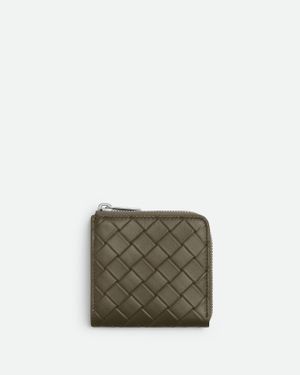 Bottega Veneta Portafoglio Quadrato Intrecciato Stamp Con Zip - Verde