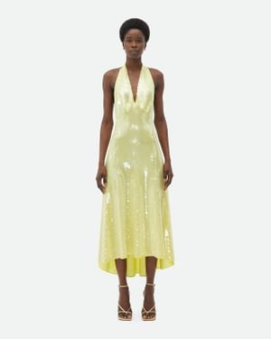 Bottega Veneta Abito Midi In Viscosa Con Paillette - Giallo
