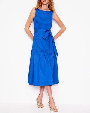 Boden Deep Tier Fit And Flare Cotton Midi Dress - Blue