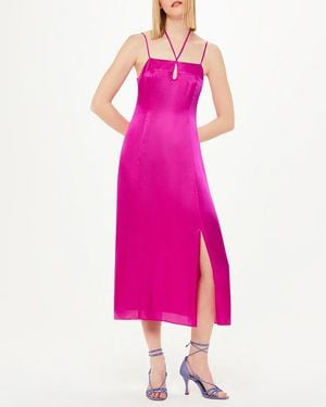 Whistles Cut Out Silk Mix Midi Dress - Pink