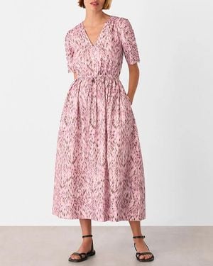Whistles Leopard Cotton Midi Dress - Pink