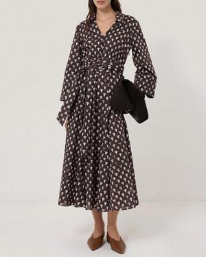 Jigsaw Burgundy Tulip Voile Midi Dress - Black