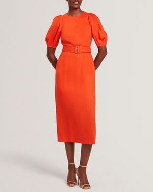 Ted Baker Rumbee Linen Puff Sleeve Midi Dress - Red