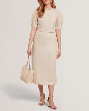 Ted Baker Rumbee Linen Puff Sleeve Midi Dress - Natural