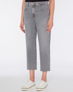 7 For All Mankind Straight Stretch Cropped Jeans - Grey