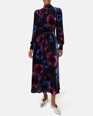 Jigsaw Winter Hibiscus Velvet Dress - Blue