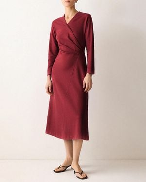 Jigsaw Burgundy Mock Wrap Jersey Dress - Red