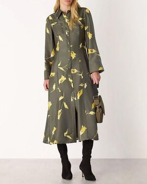 Whistles Floral Silk Shirt Midi Dress - Green