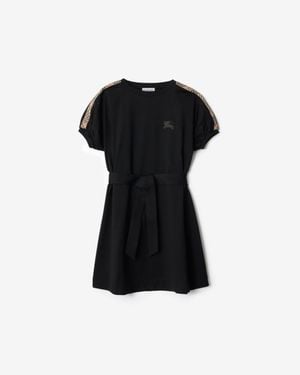 Burberry Childrens Check Trim Cotton T-Shirt Dress - Black