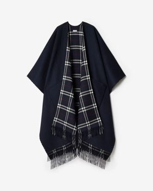 Burberry Reversible Check Wool Cashmere Cape - Bleu