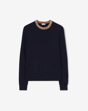 Burberry Check Trim Wool Sweater - Bleu