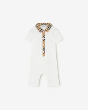 Burberry Childrens Check Trim Cotton Playsuit - White
