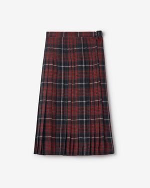 Burberry Check Wool Blend Midi Kilt - Red