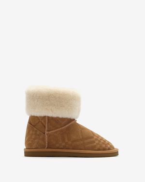 Burberry Check Shearling Mini Flint Boots - Braun
