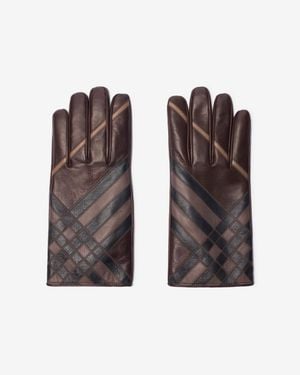Burberry Check Intarsia Leather Gloves - Marron