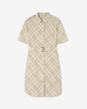 Burberry Check Cotton Shirt Dress - Natural