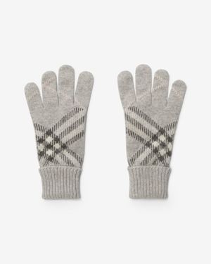 Burberry Check Cashmere Blend Gloves - Gray