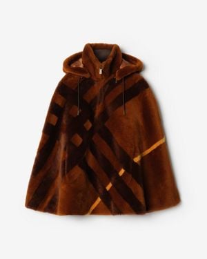 Burberry Check Intarsia Shearling Cape - Brown