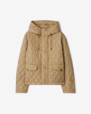 Burberry Cropped Quilted Nylon Hooded Jacket - Natural