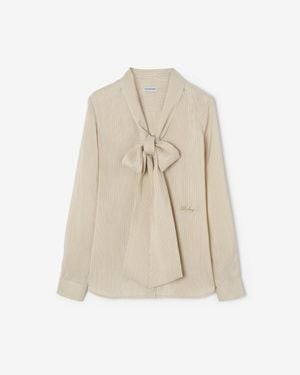 Burberry Striped Silk Scarf Blouse - Natural