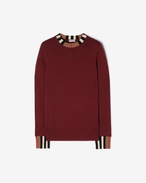 Burberry Icon Stripe Trim Wool Cashmere Sweater - Rot