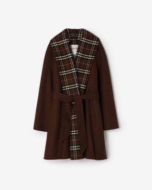 Burberry Check Trim Wool Wrap Coat - Brown