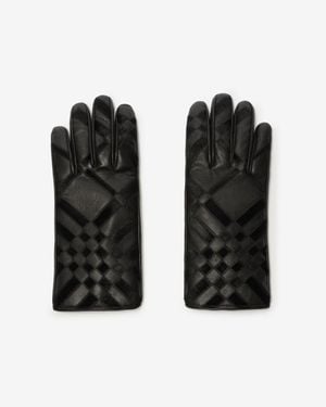 Burberry Check Intarsia Leather Gloves - Noir