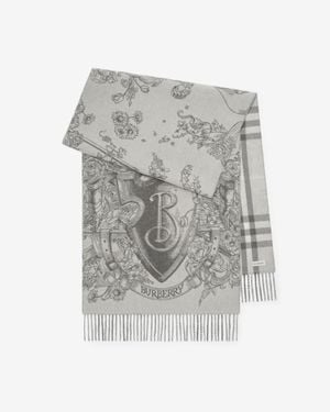 Burberry Reversible Etched Knight Cashmere Scarf - Grau