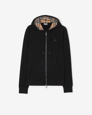 Burberry Check Hood Cotton Zip Hoodie - Noir