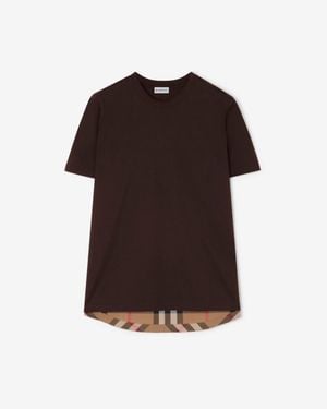 Burberry Check Panel Cotton T-Shirt - Brown