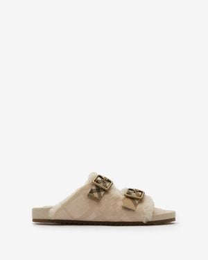 Burberry Check Shearling Urchin Sandals - Natural