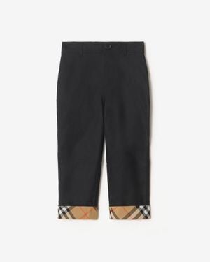 Burberry Childrens Check Turn-Up Cotton Pants - Black