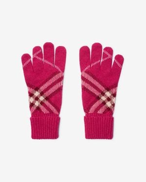 Burberry Check Cashmere Blend Gloves - Pink