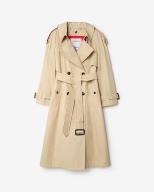 Burberry Long Gabardine Fitzrovia Trench Coat With Warmer - Natural