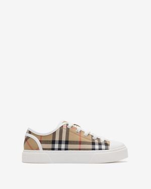 Burberry Childrens Check Cotton Sneakers - White