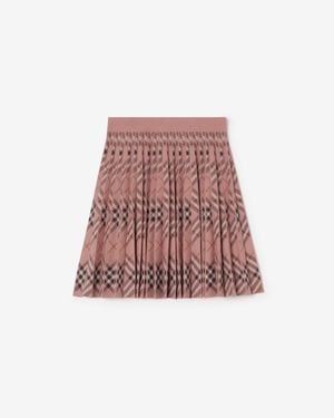 Burberry Pleated Check Cotton Nylon Skirt - Rot
