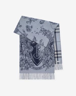 Burberry Reversible Etched Knight Cashmere Scarf - Blau