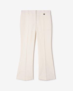 Burberry Cropped Wool Flared Pants - Natural