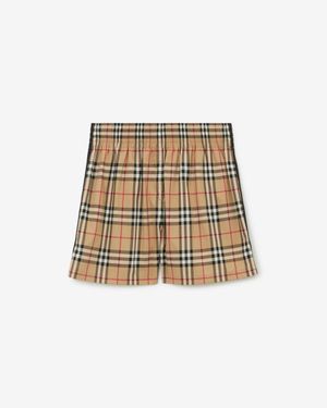 Burberry Check Cotton Shorts - Natural