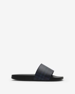 Burberry Check Slides - Bleu