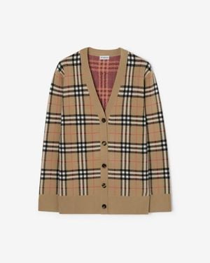 Burberry Check Cotton Wool Cardigan - Marron