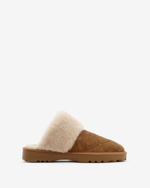 Burberry Check Shearling Flint Slippers - Brown